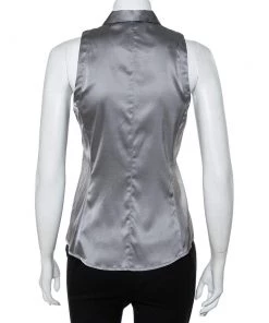 Emporio Armani Grey Silk Satin Button Front Paneled Sleeveless Shirt M For Women -Emporio Armani sale luxury women emporio armani used clothes p394103 006