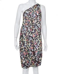 Emporio Armani Multicolor Printed Silk One Shoulder Shift Dress L For Women