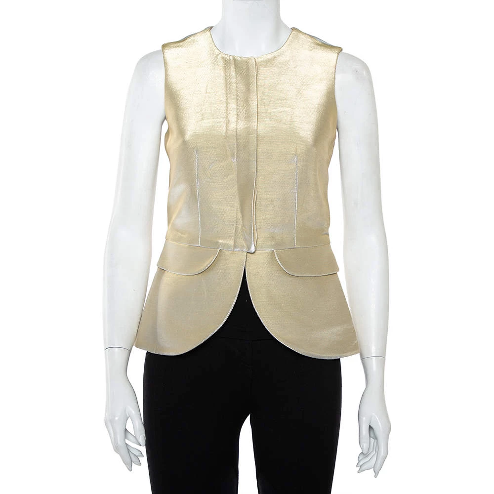 Emporio Armani Metallic Gold Cotton Sleeveless Gilet S For Women 3 Emporio Armani Metallic Gold Cotton Sleeveless Gilet S For Women