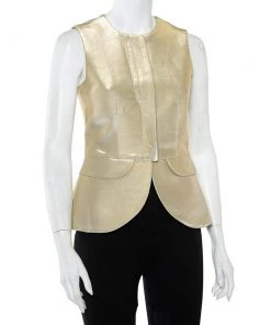 Emporio Armani Metallic Gold Cotton Sleeveless Gilet S For Women 9 Emporio Armani Metallic Gold Cotton Sleeveless Gilet S For Women -Emporio Armani sale luxury women emporio armani used clothes p404655 002