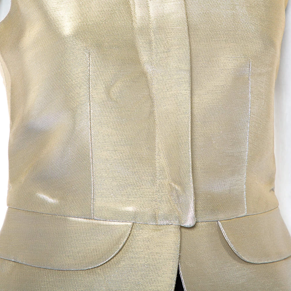 Emporio Armani Metallic Gold Cotton Sleeveless Gilet S For Women 6 Emporio Armani Metallic Gold Cotton Sleeveless Gilet S For Women - Image 4