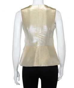 Emporio Armani Metallic Gold Cotton Sleeveless Gilet S For Women 10 Emporio Armani Metallic Gold Cotton Sleeveless Gilet S For Women -Emporio Armani sale luxury women emporio armani used clothes p404655 004