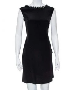 Emporio Armani Black Silk Embellished Neck Detail Shift Dress M For Women