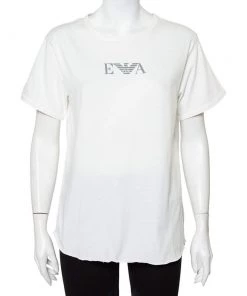 Emporio Armani White Cotton Logo Printed Crewneck T-Shirt L For Women