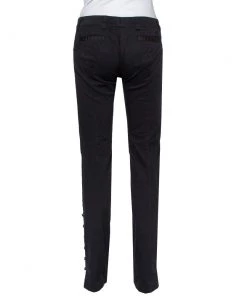 Emporio Armani Black Twill Side Trim & Button Detail Trousers M For Women -Emporio Armani sale luxury women emporio armani used clothes p424088 004