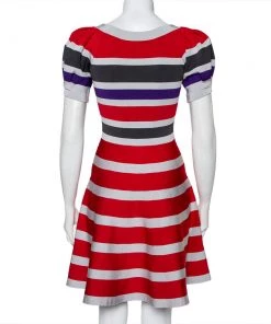 Emporio Armani Multicolor Striped Knit Puff Sleeve Mini Dress S For Women -Emporio Armani sale luxury women emporio armani used clothes p425593 005