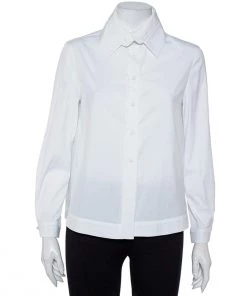 Emporio Armani White Cotton Extended Collar Detail Button Front Boxy Shirt M For Women