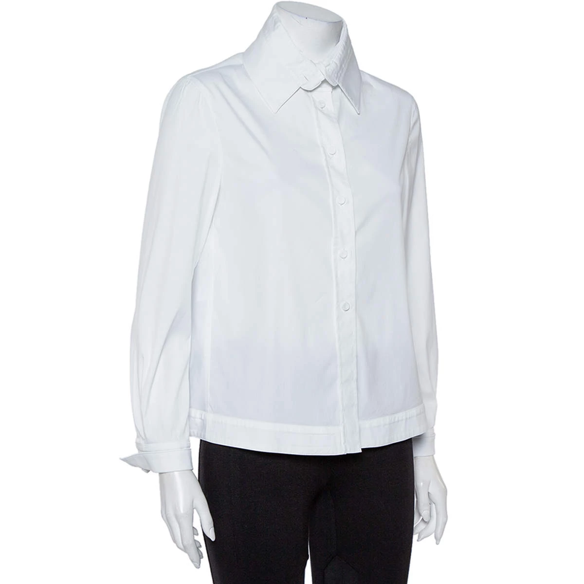 Emporio Armani White Cotton Extended Collar Detail Button Front Boxy Shirt M For Women 4 Emporio Armani White Cotton Extended Collar Detail Button Front Boxy Shirt M For Women - Image 2