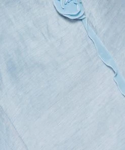 Emporio Armani Blue Linen & Silk Floral Applique Trim Detail Midi Skirt M For Women -Emporio Armani sale luxury women emporio armani used clothes p436856 009