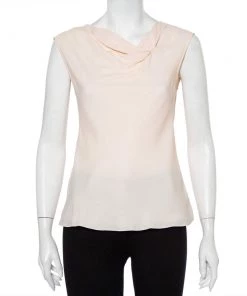 Emporio Armani Pink Textured Crepe Draped Sleeveless Top S For Women