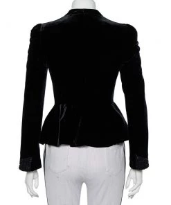 Emporio Armani Vintage Black Velvet Embellished Detail Button Front Blazer S For Women -Emporio Armani sale luxury women emporio armani used clothes p442272 001