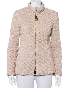 Emporio Armani Beige Quilted Synthetic Zip Front Jacket M For Women