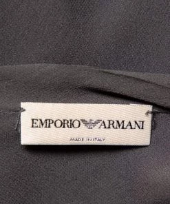 Emporio Armani Charcoal Grey Silk Neck Tie Detail Smocked Top S For Women -Emporio Armani sale luxury women emporio armani used clothes p454152 1624276711 005