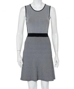 Emporio Armani Monochrome Patterned Knit Skater Dress S For Women