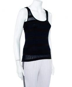 Emporio Armani Navy Blue & Black Knit Crossback Detail Tank Top S For Women -Emporio Armani sale luxury women emporio armani used clothes p457137 002