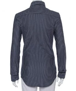 Emporio Armani Navy Blue Striped Cotton Knit Button Front Shirt S For Women -Emporio Armani sale luxury women emporio armani used clothes p457831 002