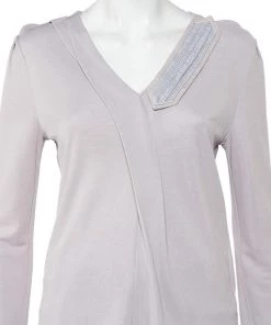 Emporio Armani Grey Knit Draped Detail Long Sleeve Top L For Women -Emporio Armani sale luxury women emporio armani used clothes p458462 007
