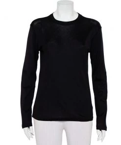 Emporio Armani Black Cotton Knit Roundneck Long Sleeve T-Shirt M For Women
