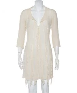 Emporio Armani Cream Silk Ruffle Detail Mini Dress M For Women