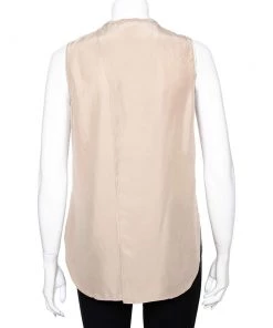 Emporio Armani Beige Silk Paneled Back Detail Sleeveless Shirt S For Women -Emporio Armani sale luxury women emporio armani used clothes p462386 005