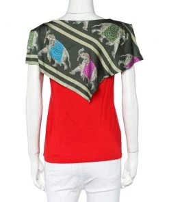Emporio Armani Red Jersey Playful Elephant Print Silk Paneled Top S For Women -Emporio Armani sale luxury women emporio armani used clothes p468617 001