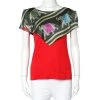 Emporio Armani Red Jersey Playful Elephant Print Silk Paneled Top S For Women