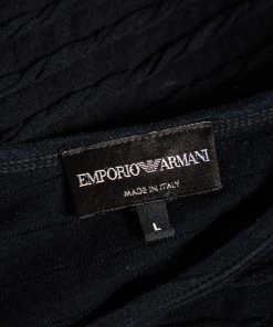 Emporio Armani Navy Blue Twisted Stripe Detail Cotton T-Shirt L For Women -Emporio Armani sale luxury women emporio armani used clothes p476623 004