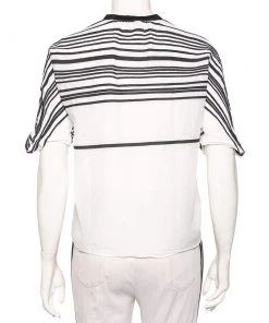 Emporio Armani White Cotton & Silk Striped Detail T-Shirt L For Women -Emporio Armani sale luxury women emporio armani used clothes p476879 008