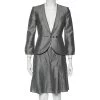 Emporio Armani Grey Linen Button Front Blazer & A- Line Skirt S For Women