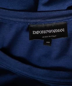 Emporio Armani Navy Blue Cotton Gold Foil Print T-shirt S For Women -Emporio Armani sale luxury women emporio armani used clothes p484086 006