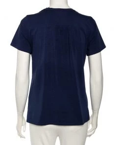 Emporio Armani Navy Blue Cotton Gold Foil Print T-shirt S For Women -Emporio Armani sale luxury women emporio armani used clothes p484086 007