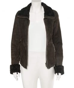 Emporio Armani Brown Fur Collar Detail Zip Front Jacket M For Women