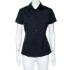 Emporio Armani Black Cotton Short Sleeve Front Button Shirt M For Women