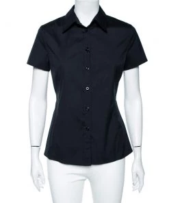 Emporio Armani Black Cotton Short Sleeve Front Button Shirt M For Women