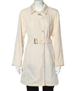 Emporio Armani Cream Double Breasted Belted Coat S For Women