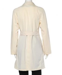 Emporio Armani Cream Double Breasted Belted Coat S For Women -Emporio Armani sale luxury women emporio armani used clothes p485983 004