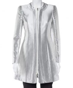 Emporio Armani Silver Silk Blend Zip Front Coat S For Women