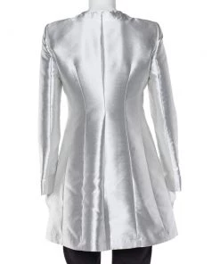 Emporio Armani Silver Silk Blend Zip Front Coat S For Women -Emporio Armani sale luxury women emporio armani used clothes p488673 005