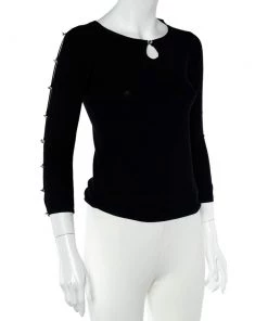 Emporio Armani Black Silk Knit Crystal Detail Long Sleeve Top M For Women -Emporio Armani sale luxury women emporio armani used clothes p489215 003