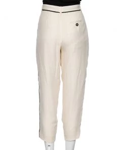 Emporio Armani Cream Silk Contrast Piped Trousers S For Women -Emporio Armani sale luxury women emporio armani used clothes p498735 001
