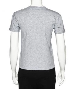 Emporio Armani Grey Cotton Logo Embroidered Crew Neck T-Shirt S For Women -Emporio Armani sale luxury women emporio armani used clothes p499916 001