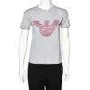 Emporio Armani Grey Cotton Logo Embroidered Crew Neck T-Shirt S For Women -Emporio Armani sale luxury women emporio armani used clothes p499916 007