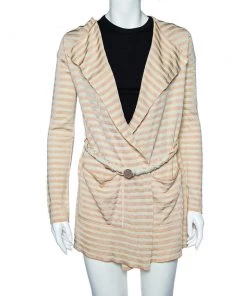 Emporio Armani Beige Striped Knit Belted Cardigan S For Women