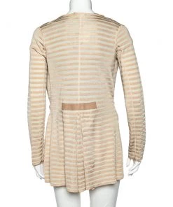 Emporio Armani Beige Striped Knit Belted Cardigan S For Women -Emporio Armani sale luxury women emporio armani used clothes p500366 003