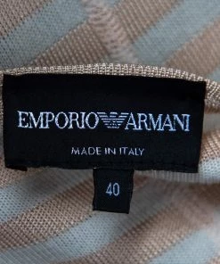 Emporio Armani Beige Striped Knit Belted Cardigan S For Women -Emporio Armani sale luxury women emporio armani used clothes p500366 005