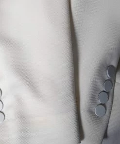 Emporio Armani Ivory Textured Crepe Double Breasted Blazer S For Women -Emporio Armani sale luxury women emporio armani used clothes p505478 004