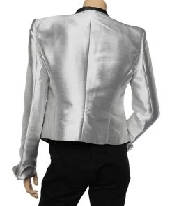 Emporio Armani Metallic Silver Synthetic Contrast Detail Cropped Blazer L For Women -Emporio Armani sale luxury women emporio armani used clothes p518515 004