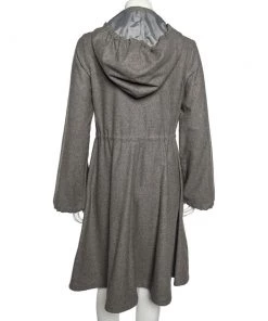Emporio Armani Grey Wool And Cashmere Ruffled Neck Hooded Coat S For Women -Emporio Armani sale luxury women emporio armani used clothes p519004 007