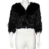 Emporio Armani Black Fur And Feather Trim Hook Front Shrug S For Women -Emporio Armani sale luxury women emporio armani used clothes p525602 004