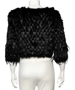 Emporio Armani Black Fur And Feather Trim Hook Front Shrug S For Women -Emporio Armani sale luxury women emporio armani used clothes p525602 006